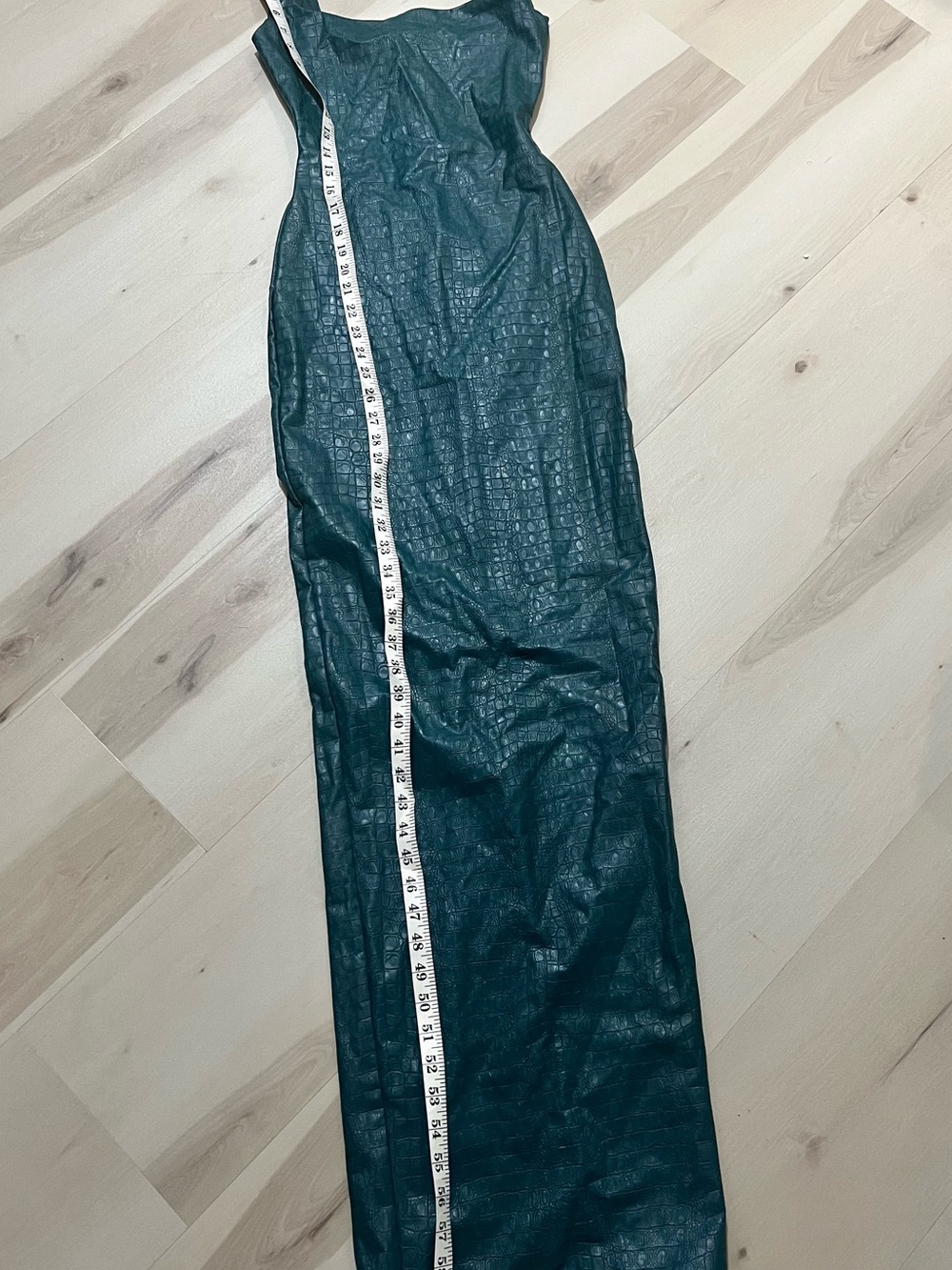 Naked Wardrobe New Faux Leather Croc Embossed Square Neck Maxi Dress Deep Teal - Picture 4 of 11